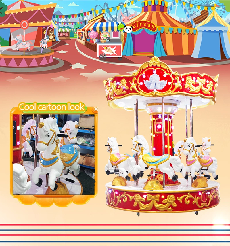 Amusement Rides 6 Seats Kiddie Carousel Horses Game Machine