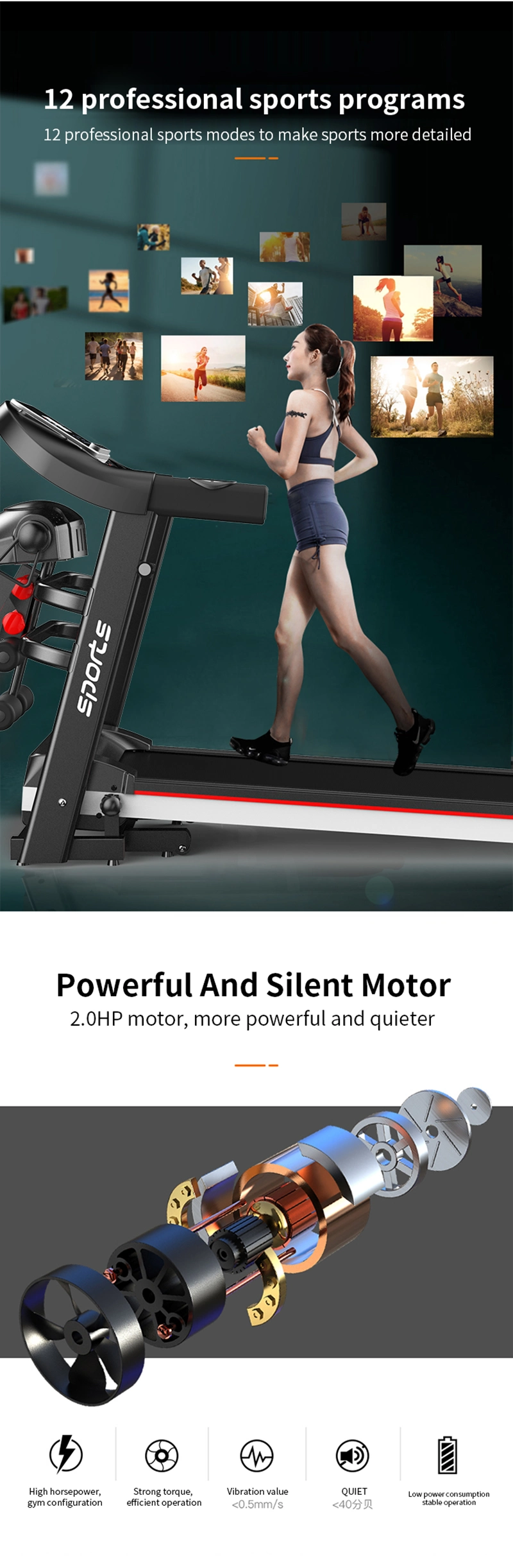 Home Treadmill Multi-Functional Walking Running Machine Gym Fitness Equipment New Mini OEM 2.0HP Motor Power Packing Output Electric Treadmill