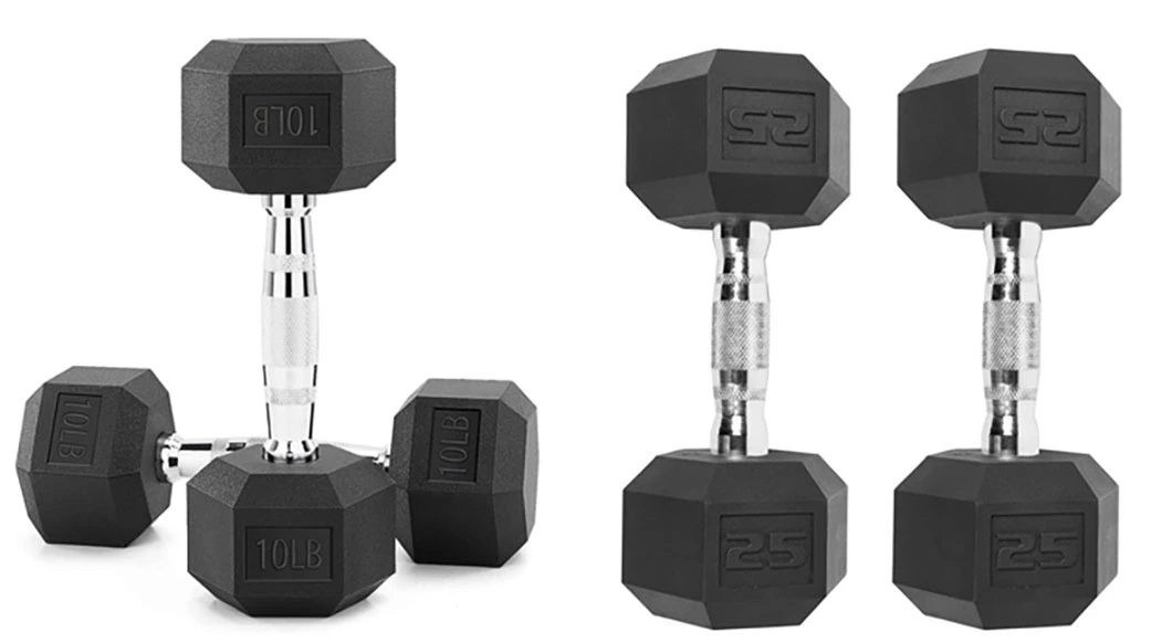 Weights Training Hexagonal Rubber Coated Dumbells Hex Rubber Dumbbel