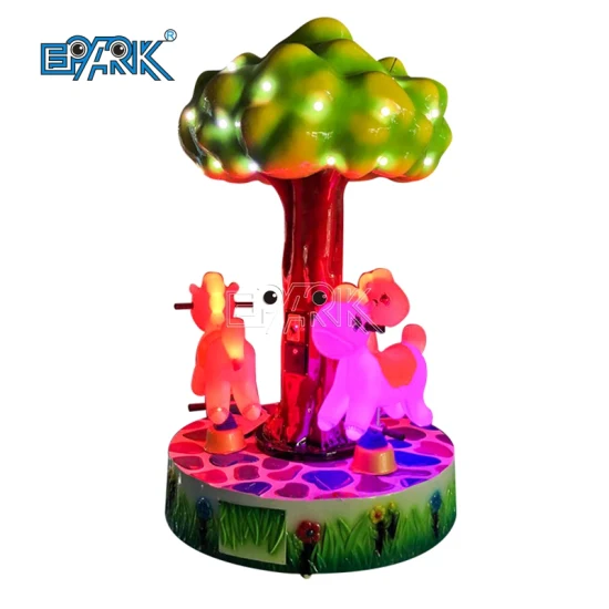 Carrusel de árbol encantador que funciona con monedas, 3 jugadores, caballo, paseos para niños, máquina de juego de carrusel para la venta